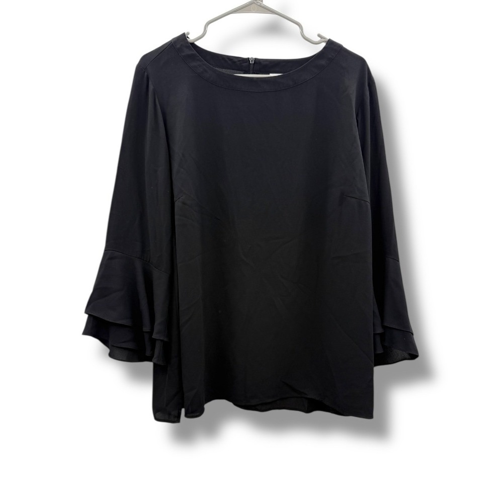Joan Rivers‎ Bell Sleeve Blouse Size 18W Black Top Workwear